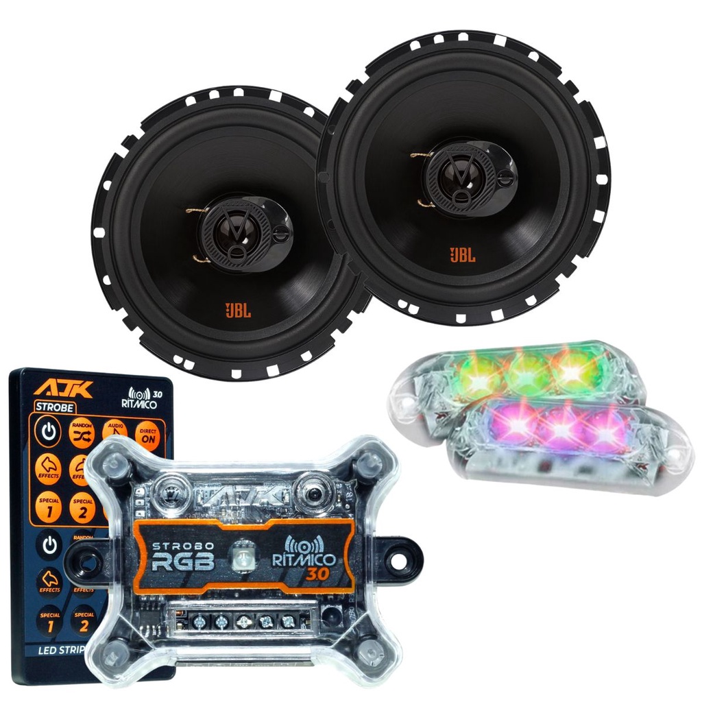 Kit 2 Alto Falantes 6  JBL FLEX4 6TRFX55 110 Watts Rms + Kit 2 Strobo AJK 6W Ritimico 3.0