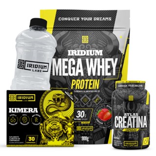 Mega Whey + Kimera Thermo 30 Comps + Atlas Creatina 60 Cáps + Galão Cristal 950ml
