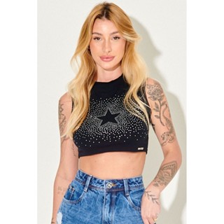 Regata Feminina Malha Collection Strass Planet Girls Preto