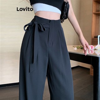Lovito Casual Calça Feminina Lisa Larga Básica LNA24191 (Branco/Preto)