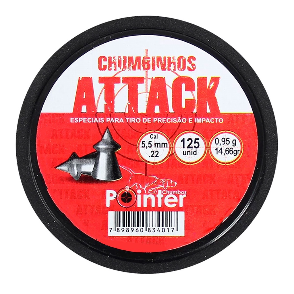 Chumbinho Pointer Attack 5.5mm 125un. em Oferta na Shopee