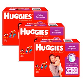 Kit 3 Fralda Roupinha Huggies Supreme Care Tamanho G Pacote Mega 30 Unidades Descartáveis cada
