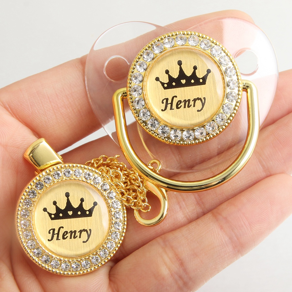 Nome Personalizado Chupeta De Bebê Crown Pacifier Com Clipe De Corrente