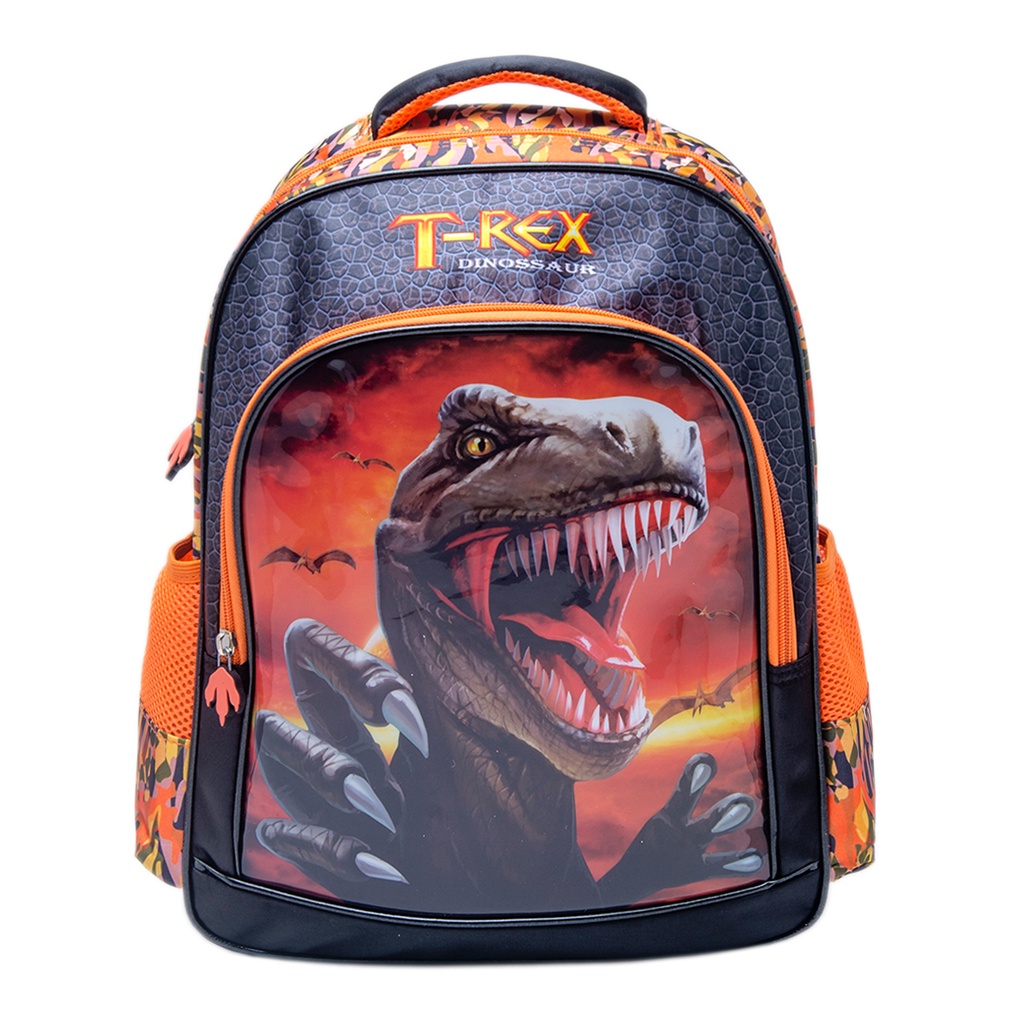 Mochila Infantil Dinossauro Laranja Menino 40cm Impermeável Oxford | Mochila Escolar Resistente