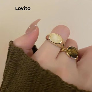 Lovito Anéis De Anel Aberto Simples Retrô Simples Com Zircônia Olho De Gato Casual Para Mulheres LFA08558 (Marrom Branco)
