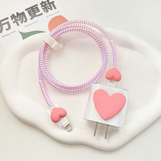 Coração De Amor Rosa Para Caixa Protetora De Cabo De Dados ip14 20w A Cabeça Do Carregador iP13 iP12promax De Carregamento Rápido anti-Quebradura Macia Mordida