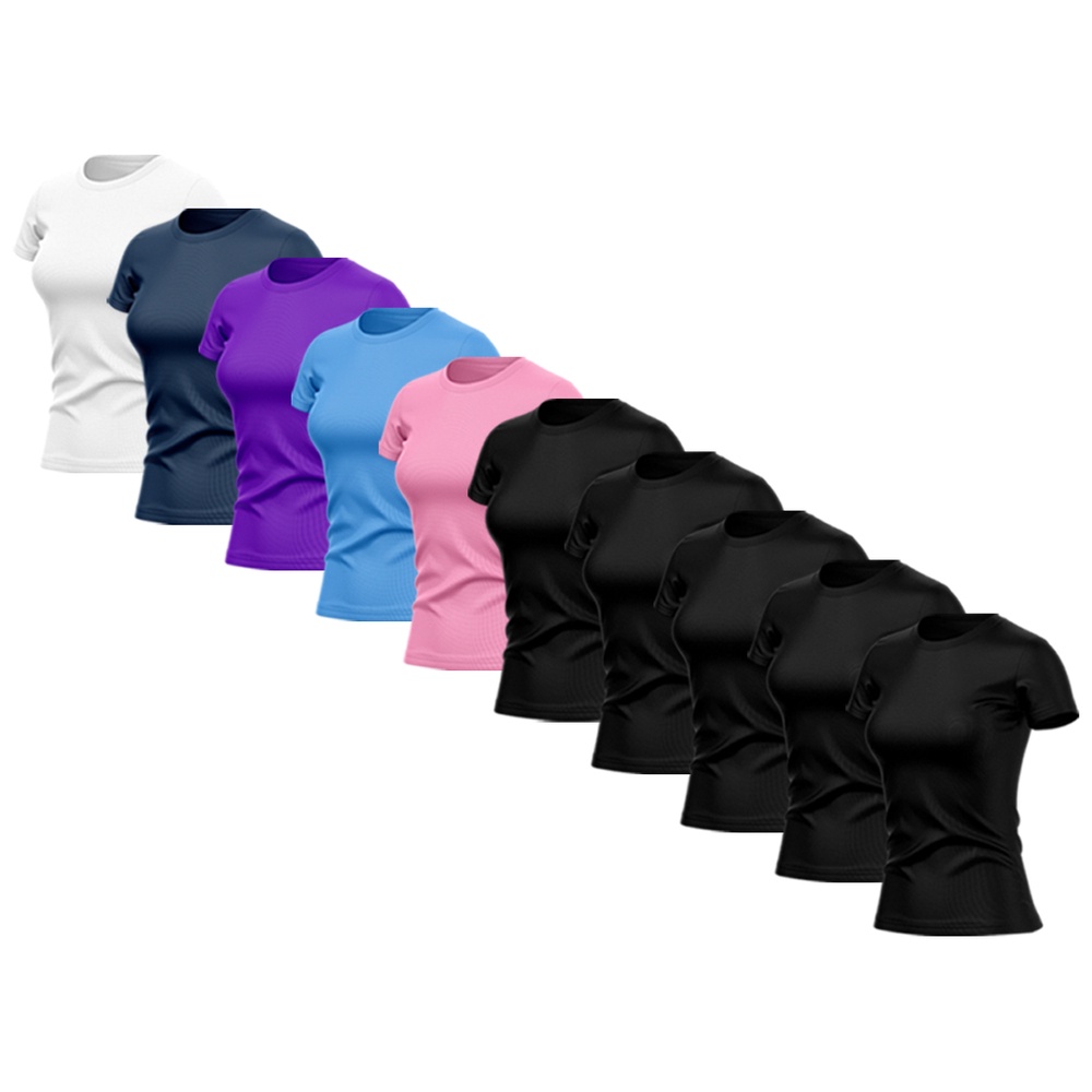 Kit 10 Camisetas Feminina Dry Fit Básica Lisa Proteção Solar UV Térmica Blusa Academia Esporte Camisa 07