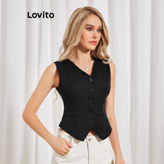 Lovito Blazer Casual com Botões Frontais para Mulheres LBL06069 (Preto)