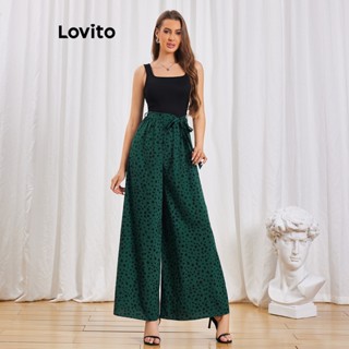 Lovito Macacão Casual com Cinto e Detalhes de Tecido Listrado para Mulheres LBL06138 (Multicolorido)