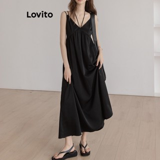 Lovito Elegante Vestido Feminino Liso de Alcinha com Recorte e Ombro de Fora LNE29333 (Branco/Preto)
