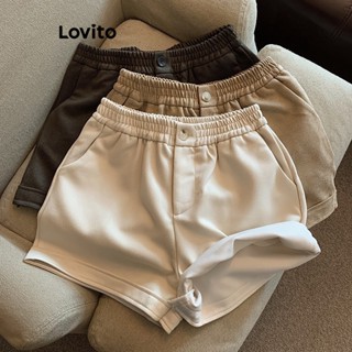 Lovito Shorts Básicos Casuais Com Botões Lisos Para Mulheres LNE36142 (Cáqui/Café/Damasco)
