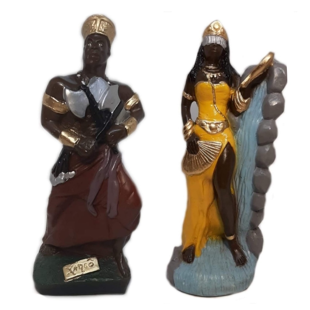 Escultura Estatueta Orixá Xangô E Oxum Candomblé Umbanda Altar Congá Imagem Estátua Gesso 22cm