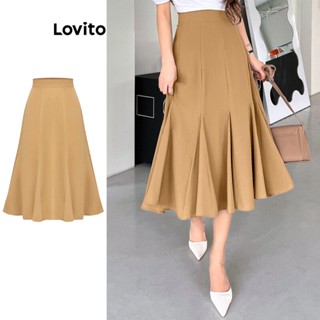Lovito Elegante Saia Feminina Lisa Plissada L74ED149