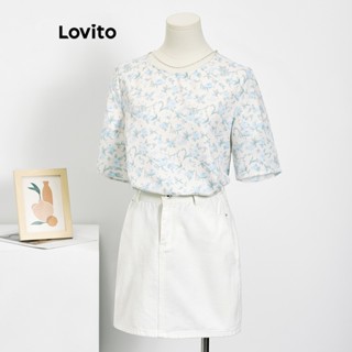 Lovito Blusa Feminina Elegante Com Botão Floral E Gola Redonda LNE37188 (Multicolorido)
