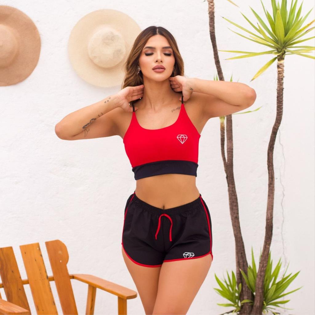 Conjunto Aurora Fitness Cropped Suplex + Short Tactel