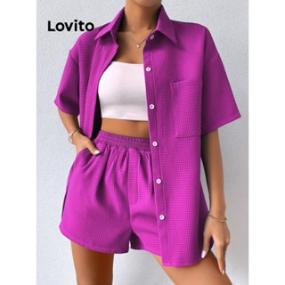 Lovito Conjunto De Shorts Femininos Casuais Com Bolso Liso E Frontal LNL43148