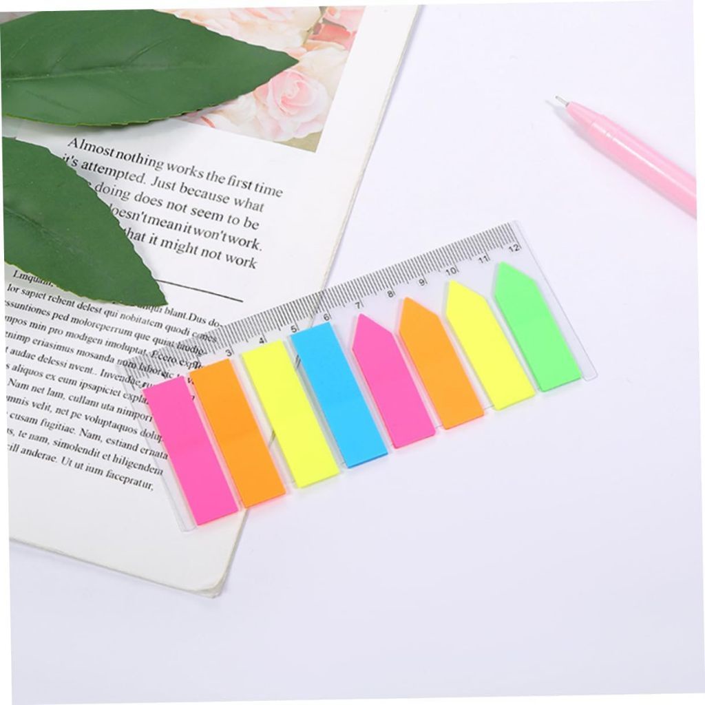 Marcador De Página 8 Cores Auto Adesivo 160 Marcadores + Régua 12cm / Bloquinho de Anotações e Lembretes Interativo