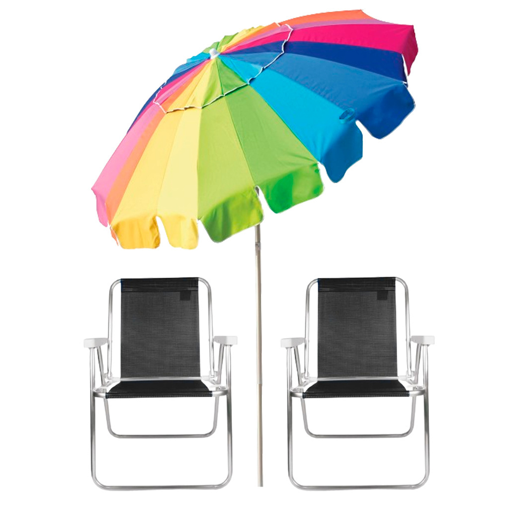 2x Cadeira Bel Alta LAZY Sannet Preto + Guarda-Sol FPS 100 2,20m Poliéster Com Silvercoating Grande em Oferta na Shopee