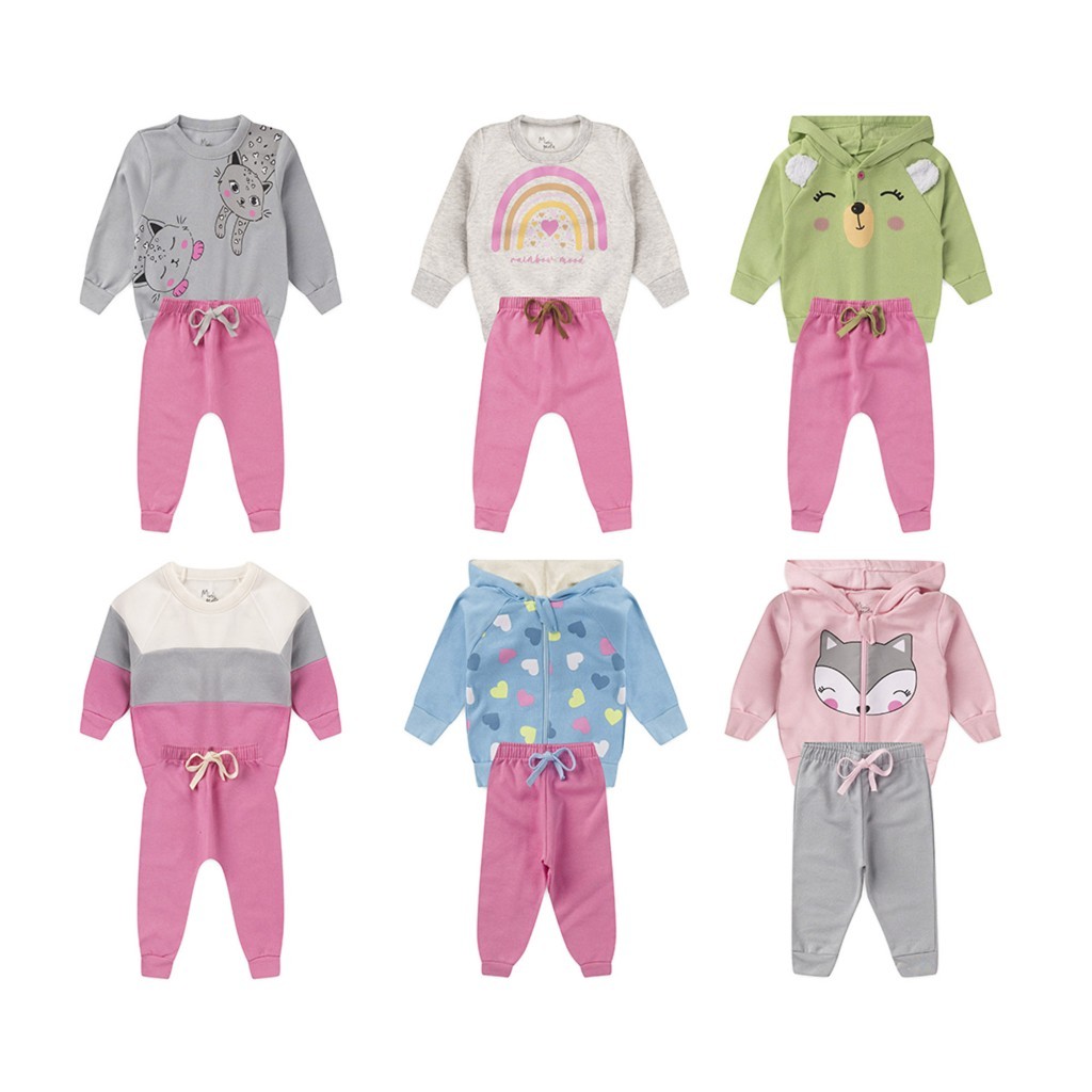 Kit Roupas de Inverno para Menina 3 Conjuntos Moletom Sortidos (6 Peças)