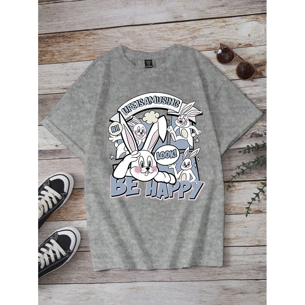 T Shirt Confortável Camiseta Abstrato Blusa Coelho Coelhinho Divertida  Esportiva Camisa Oversized