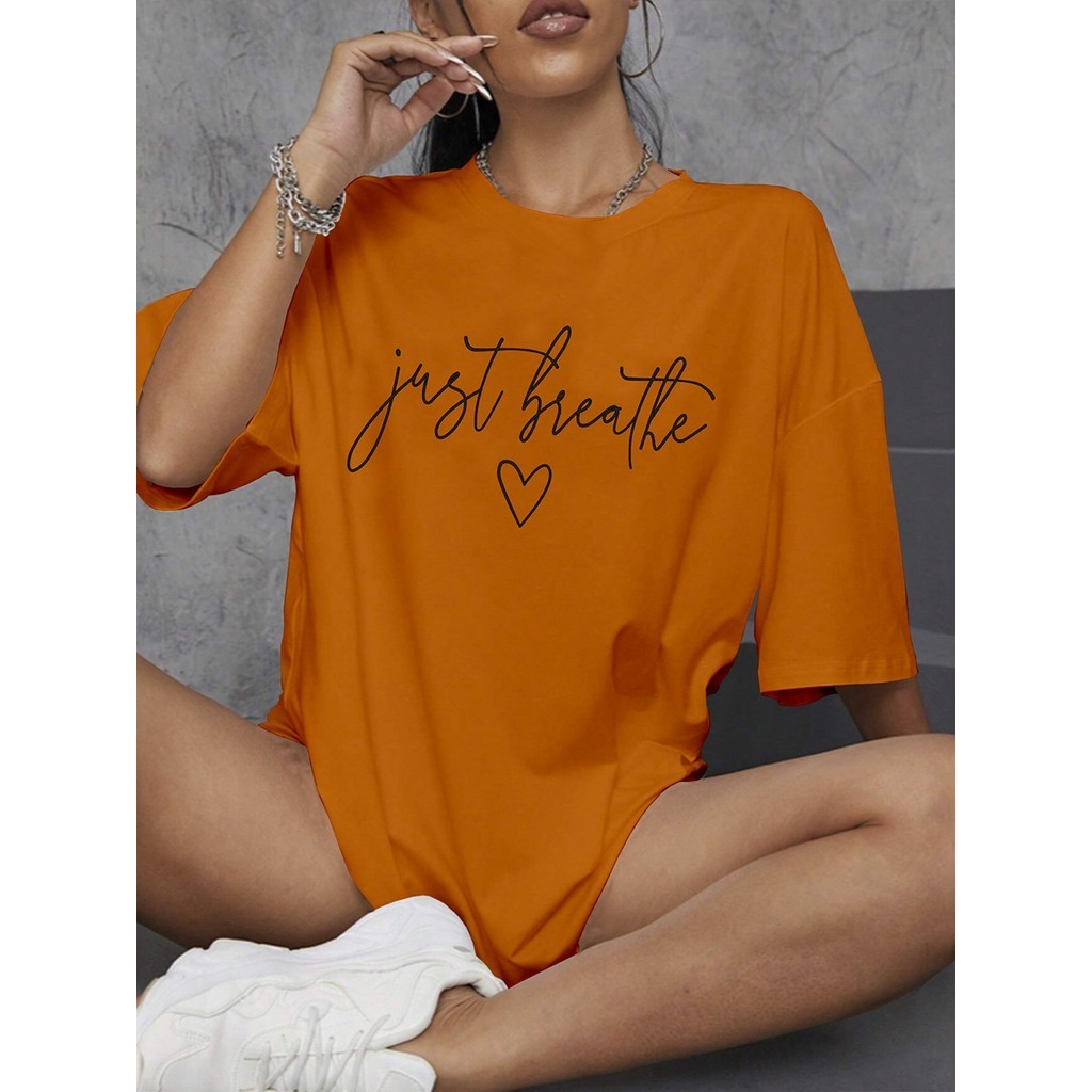 T Shirt Just Breathe Blusa Camiseta Manga Curta Gola Redonda Estampada Life Style Oversized Casual