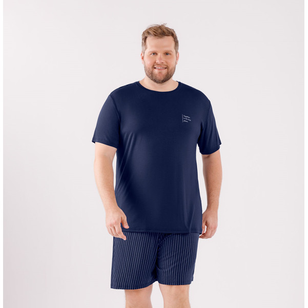 Pijama Curto Masculino Plus Size em Viscose |Bermuda e Camiseta |Cor Azul Marinho |Envio Imediato | REF 0970