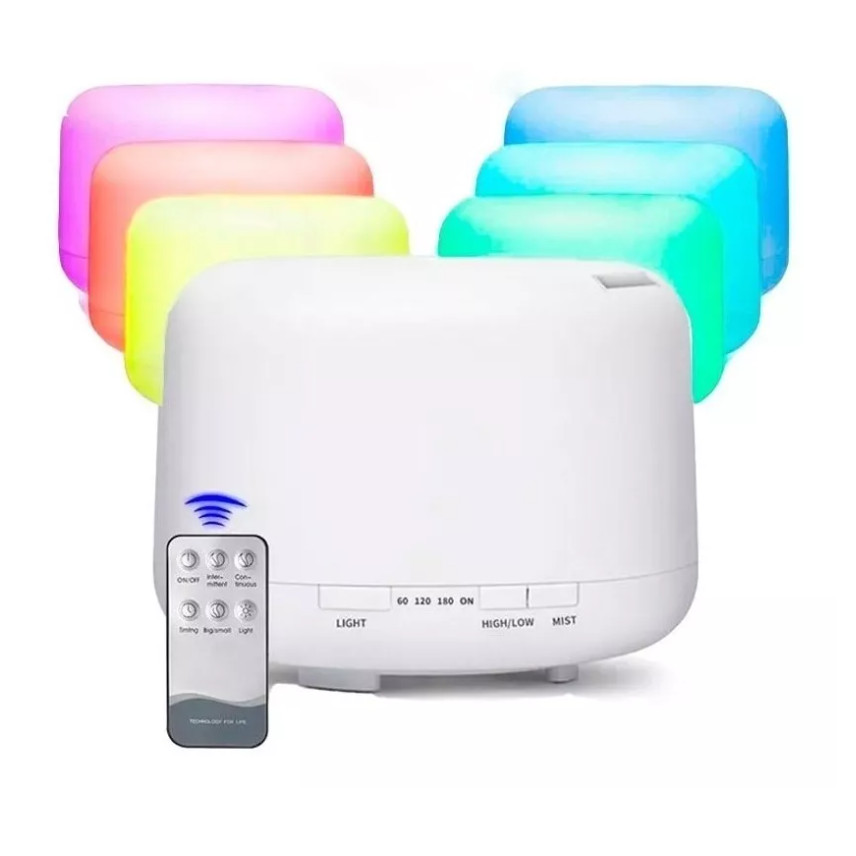 Aromatizador Umidificador Difusor 500ml Ou 300ml Ultrassônico Estilo Branco Com Led 7 Cores + Controle Remoto