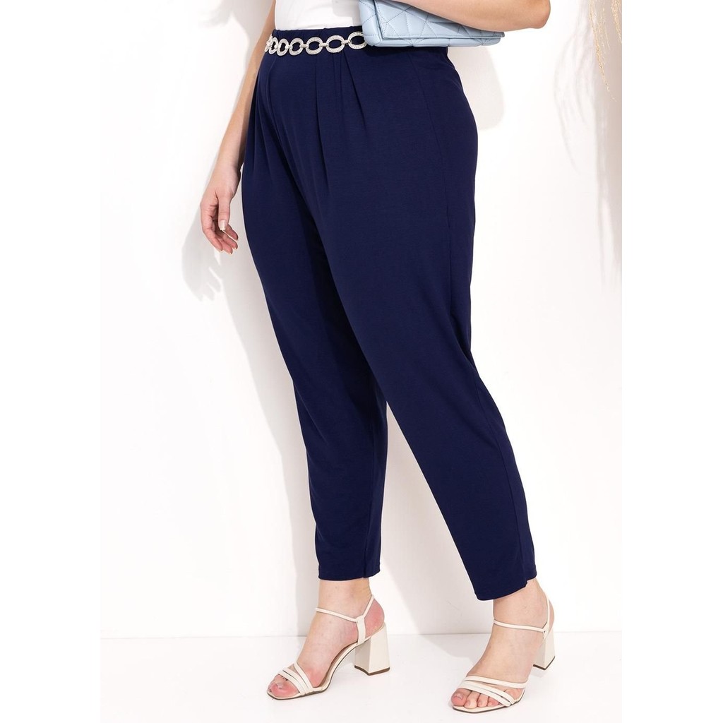 Calça Soltinha Com Pregas Azul Quintess - Women Clothes