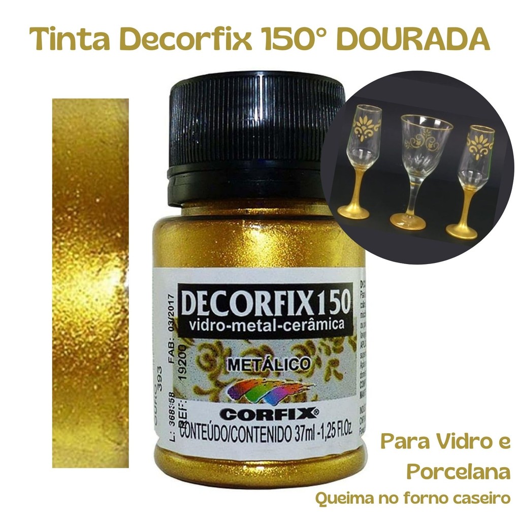 Tinta Vitro Decorfix 150º Metálica Dourada 37ml Corfix em Oferta na Shopee