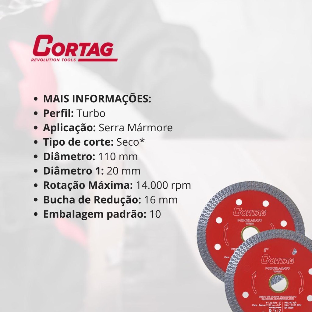 Disco Diamantado Best Quality 110 mm Cortag Porcelanato e Cerâmica — imagem 2 de 2