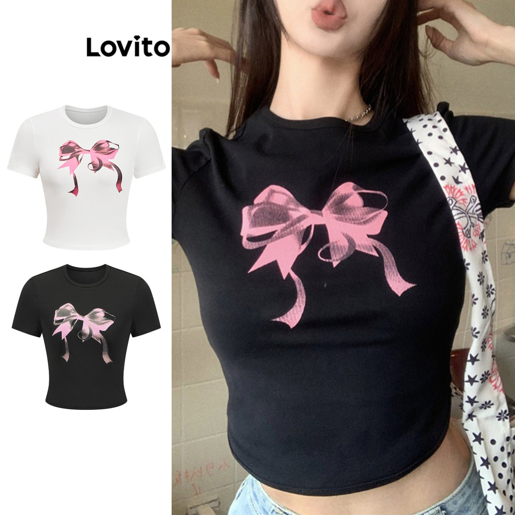 Lovito Camiseta feminina casual com estampa de borboleta L85AD075(Multicolorido) - Women Clothes
