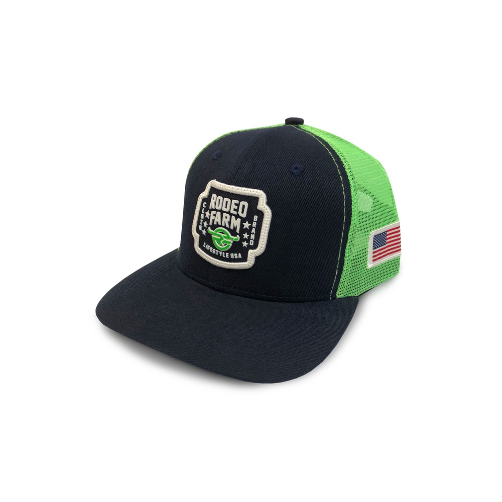 Boné Country Rodeo Farm Snapback Marinho com Tela Verde