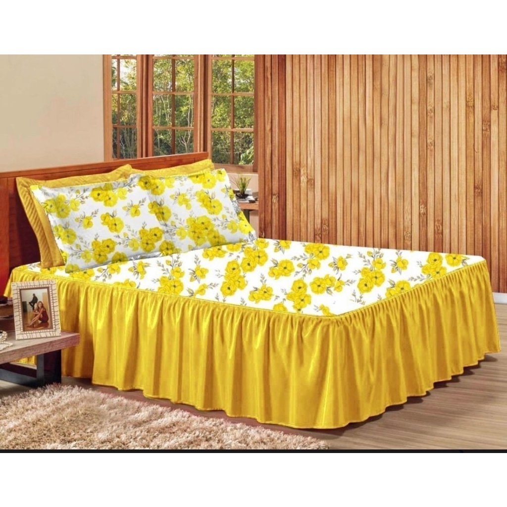 Kit 3pçs Cobre Leito Colcha/coxa Casal E Queen Babado Floral em Oferta na Shopee