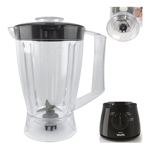 Copo de Liquidificador Philips Walita Multiprocessador Ri7620 RI7625 PowerChop RI7630 Cristal Preto