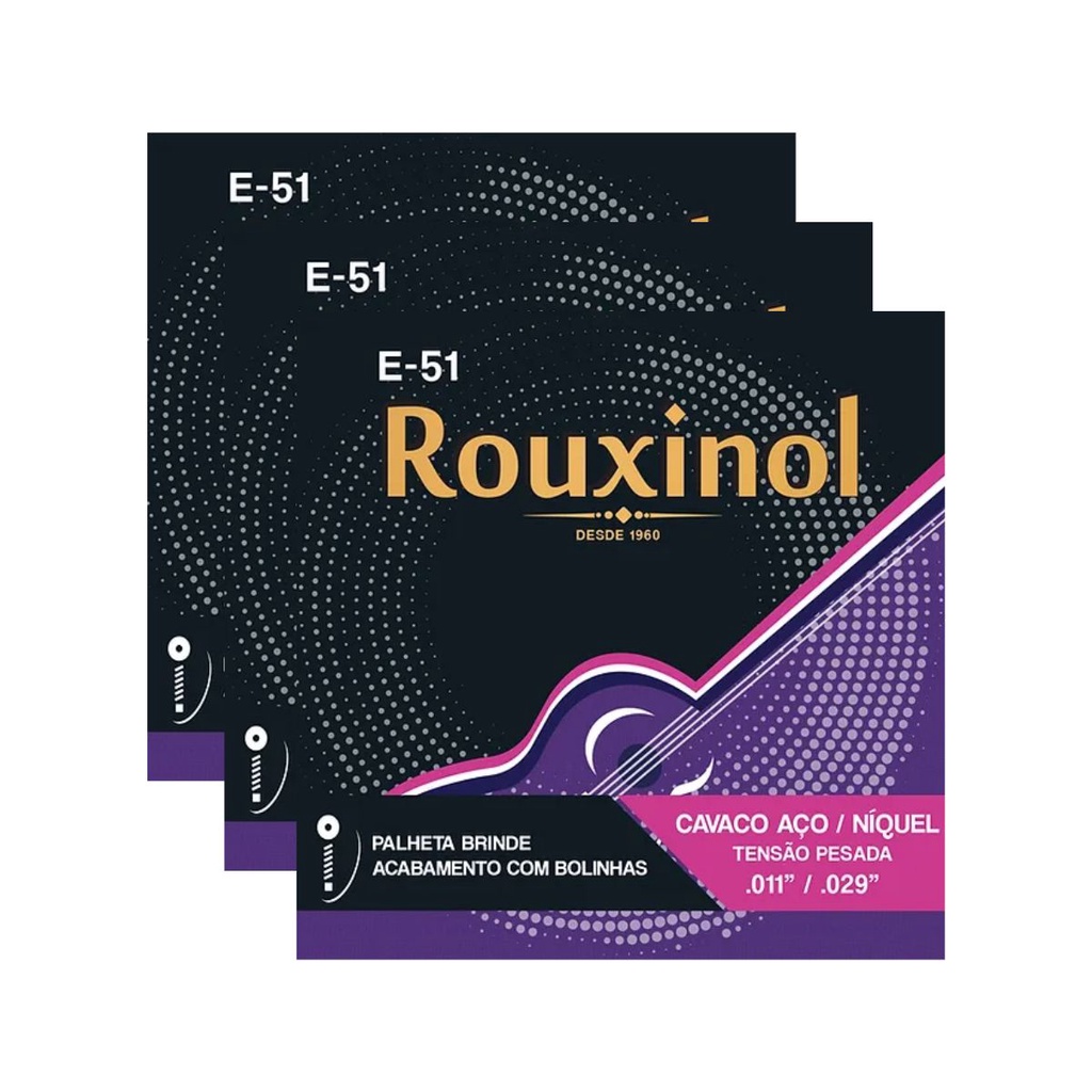 Kit 3 Encordoamento Cavaquinho Elétrico Acústico Rouxinol E51 0.11" PRE51L