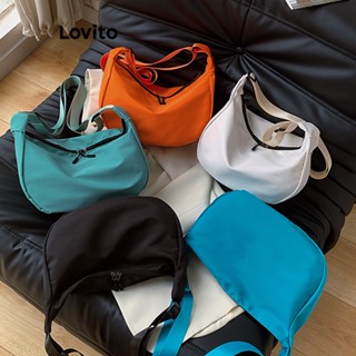 Lovito Esportivo Bolsa de Ombro Tote Feminina Lisa com Zíper LNA28303 (Laranja/Off White/Azul/Preto)