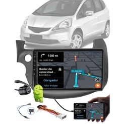Multimídia 10" Android Fit 2008 a 2013 + Câmera Ré + Moldura + Chicote de ligação + Adaptador Antena