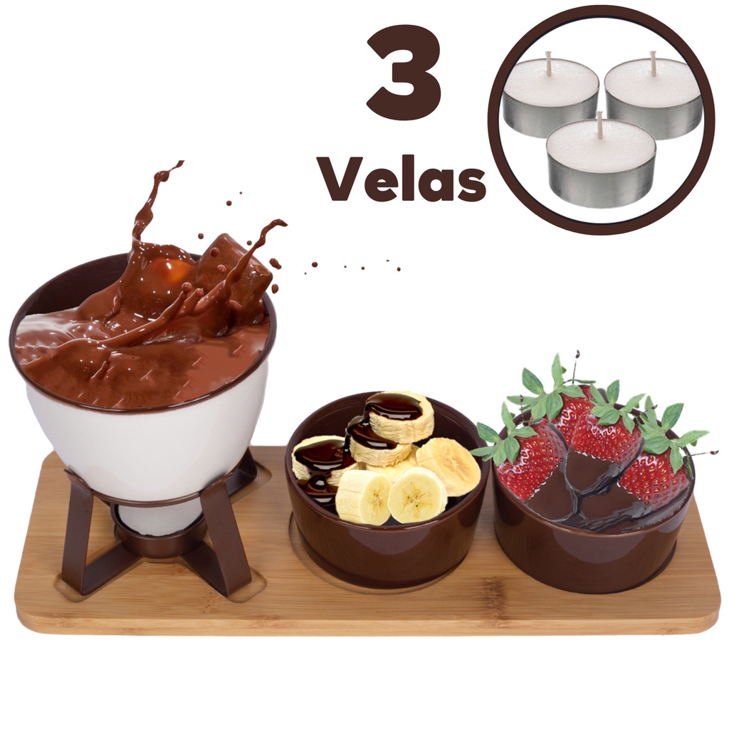 Conjunto Para Fondue Kit Aparelho Panela Cerâmica Antiaderente 8 Peças