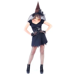 Fantasia de Halloween Adulto Feminino Vestido de Bruxa Preto