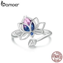 Bamoer 925 Sterling Sliver Ring Butterfly Lotus Flower Anel De Abertura Jóias De Moda Presentes Para Mulheres SCR984