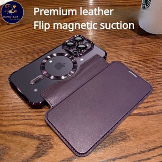 Capa De Couro Magsafe Flip Para Iphone 15 14 Plus 13 12 11 Pro Max Sucção Magnética Alto Equipada Com Filme De Lente