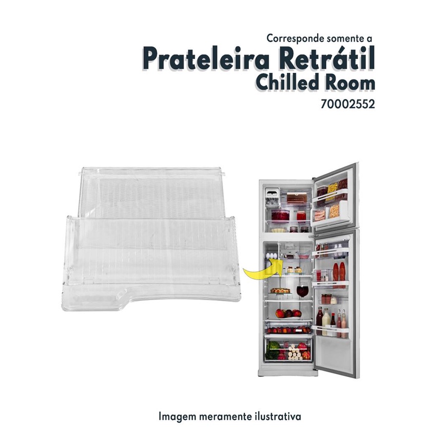 Prateleira Retratil Chilled Room Para Refrigerador Electrolux Original 70002552 Prateleira de Frios Geladeira DF52 DF52X DFW52 DW52X DF51 DF51X DFN52 IF51 IF51X
