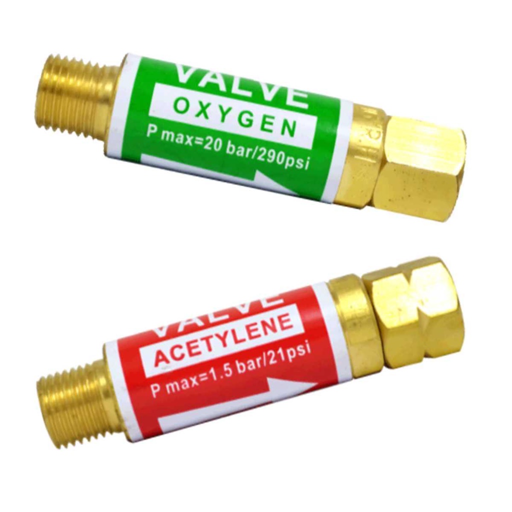 Kit: 1 Válvula Corta Chama Oxigênio / Regulador RO + 1 Válvula Corta Chama Acetileno / Regulador RG