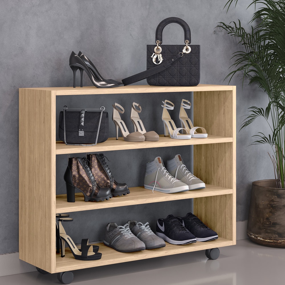 Sapateira Multiuso Organizador Com 03 Prateleiras E Rodizio Pérola L03 Amadeirado - Lyam em Oferta na Shopee