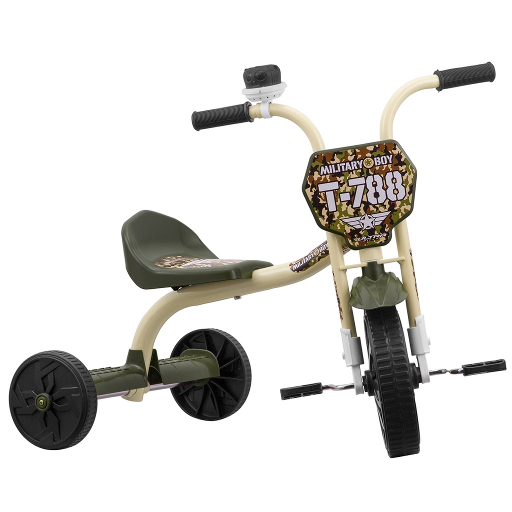 Triciclo Infantil Kids Menino e Menina Para Criança Ultra Bikes Military 3 Rodas Militar Com Buzina Number Plate - Mom & Baby