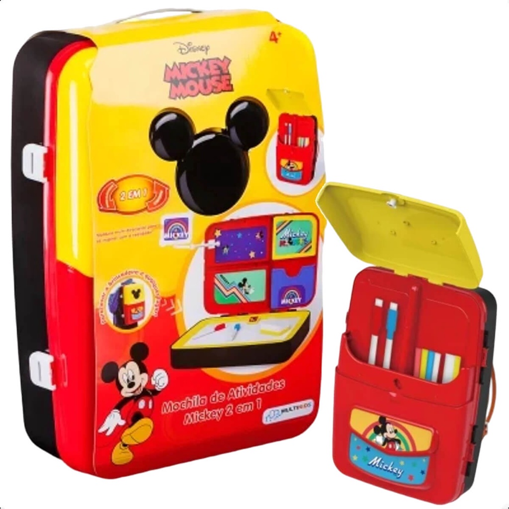 Mochila De Atividades Infantil Mickey 2 em 1 Vermelho e Preto com Canetinhas e Acessórios Multikids BR1587 em Oferta na Shopee