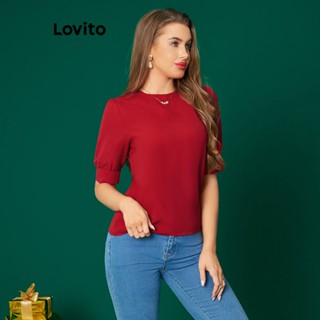 Lovito Casual Camiseta Feminina Lisa Básica LBA05009 (Vermelho)