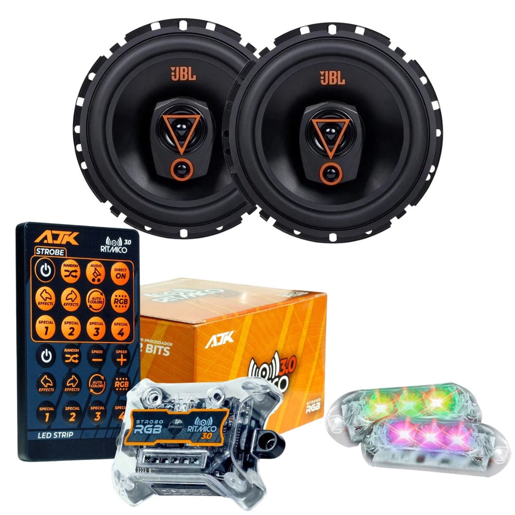Kit 2 Alto Falantes Triaxiais JBL 6TRMS80 160 Watts Rms + Kit 2 Strobo AJK 6W Ritimico 3.0