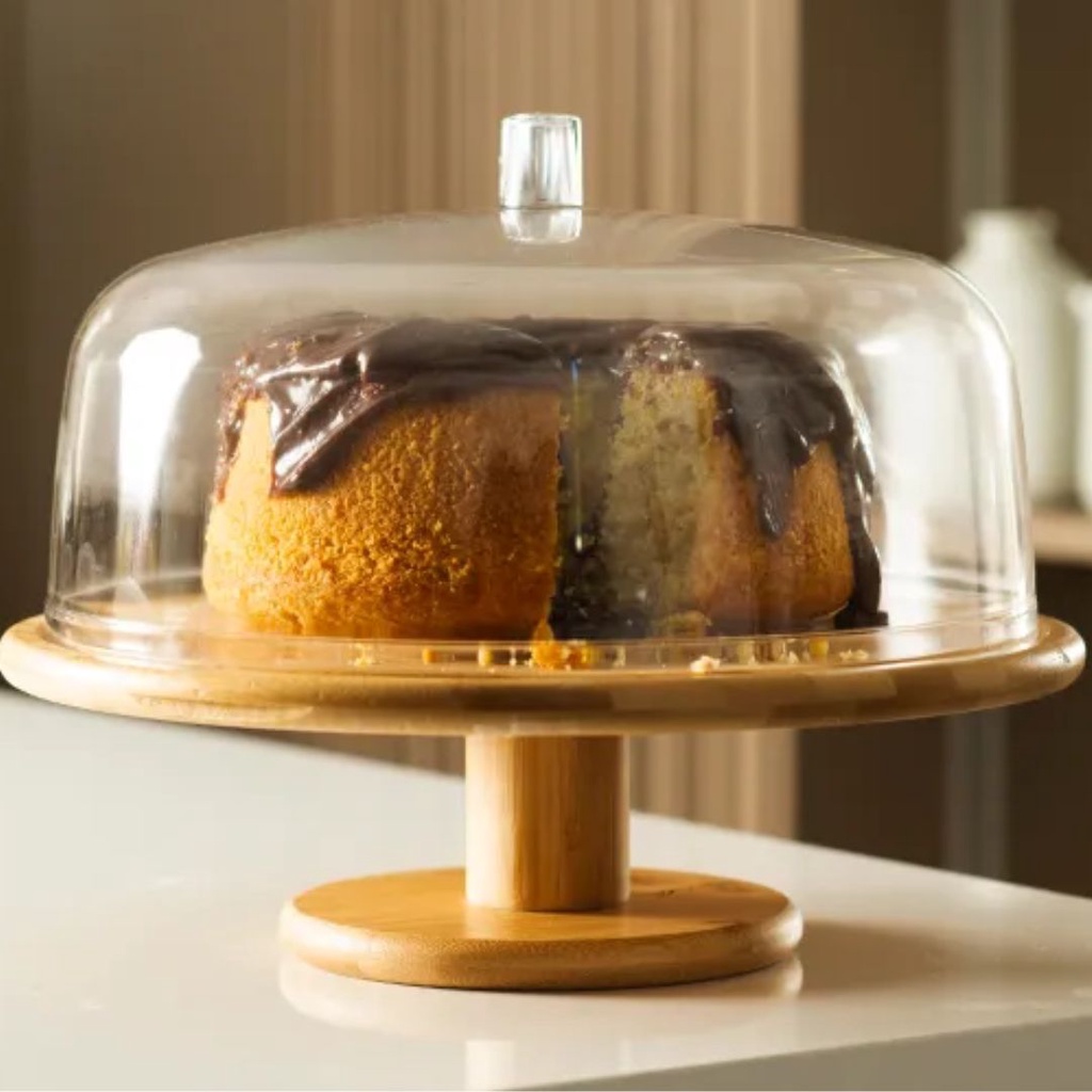 Boleira de Bambu 27,5cm C/ Pé e Cúpula de Acrílico Sense - Ou