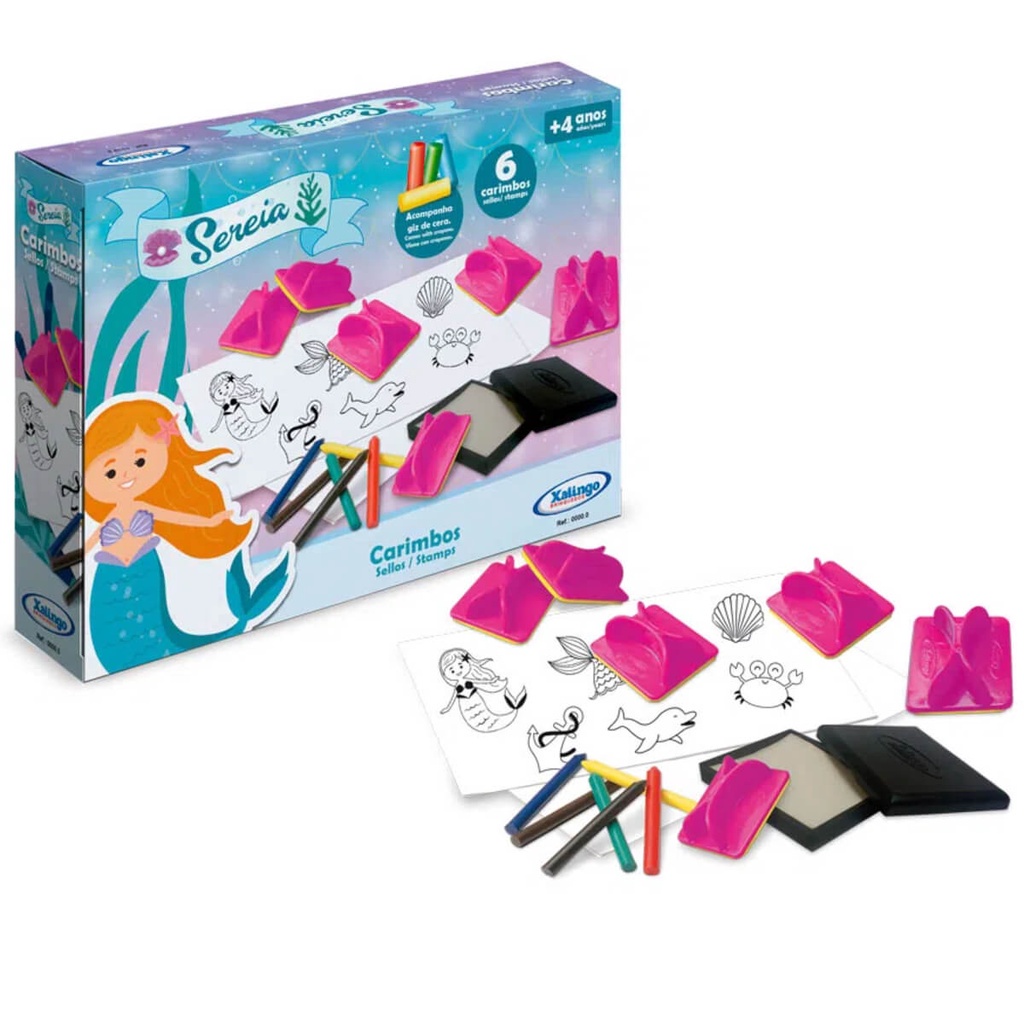 Carimbos Sereia com Giz de Cera Xalingo - 1344.3 em Oferta na Shopee